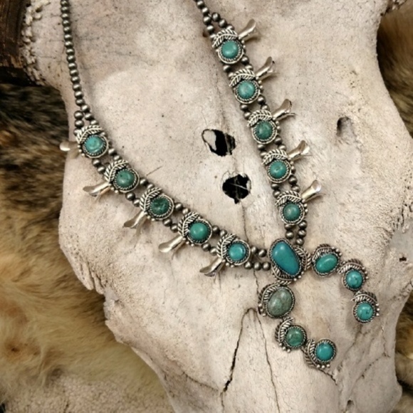 Jewelry - Squash Blossom Turquoise Necklace Natural Stones